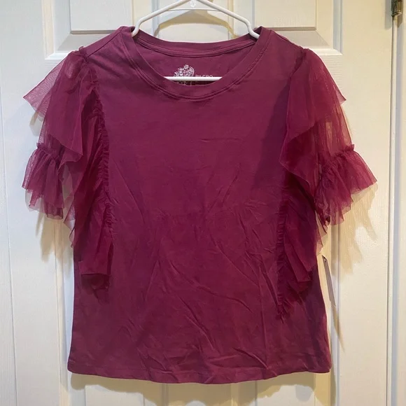 Anthropologie Pilcro Tulle Mesh Tee in Raspberry - Picture 2 of 12